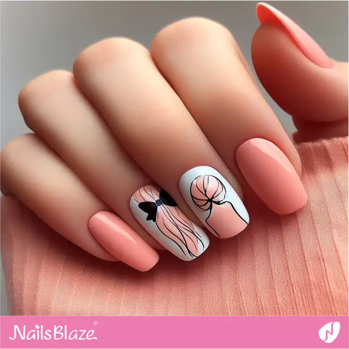 Peach Fuzz Nail Art of a Girl with Bow in Hair | Color of the Year 2024 - NB1929